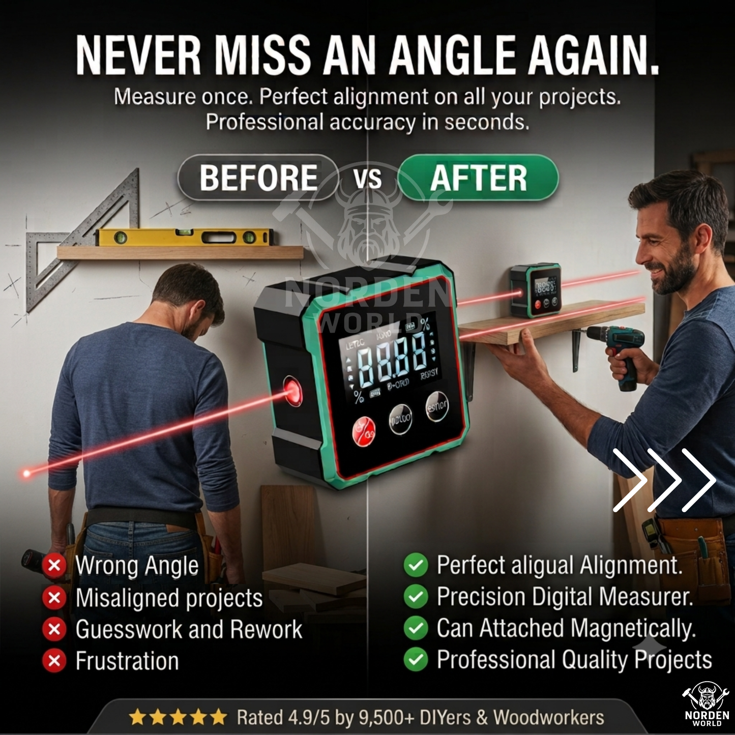 🎁2026 Hot Sale 50% OFF💥Magnetic Digital Angle Finder with Electronic Laser